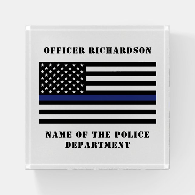 Custom Police Officer Thin Blue Line Police Paperweight (Front)