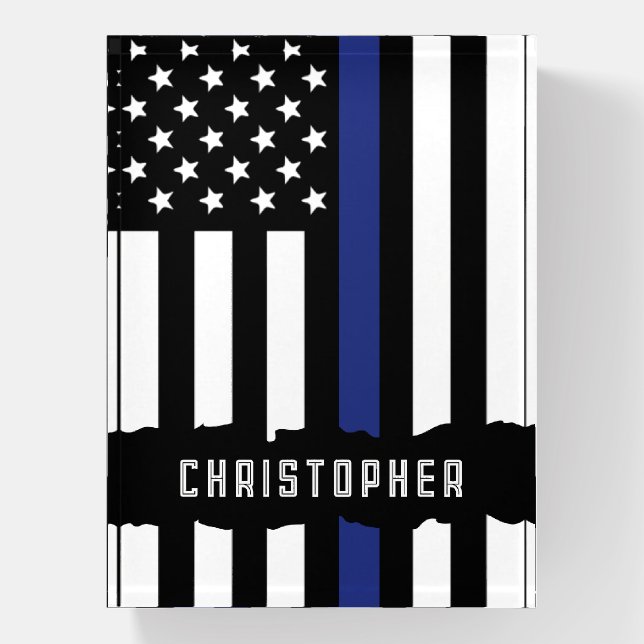Custom Police Officer Thin Blue Line Police Paperweight (Vertical)