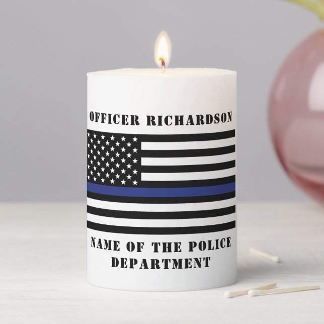 Custom Police Officer Thin Blue Line Police Pillar Candle (In Situ)