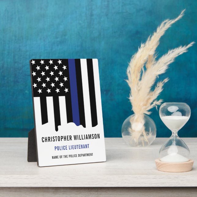 Custom Police Officer Thin Blue Line Police Plaque (Side)
