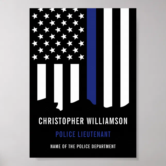 Custom Police Officer Thin Blue Line Police Poster | Zazzle