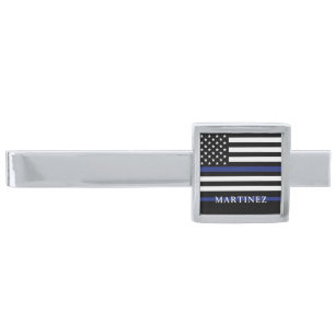 Custom Police Officer Thin Blue Line Police Silver Finish Tie Bar