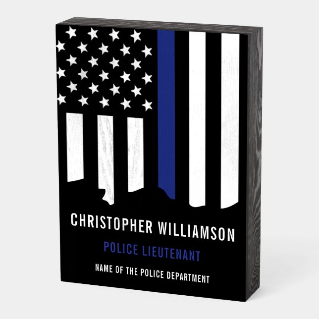 Custom Police Officer Thin Blue Line Police Wooden Box Sign (Angled Vertical)