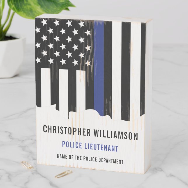 Custom Police Officer Thin Blue Line Police Wooden Box Sign (In Situ Vertical)