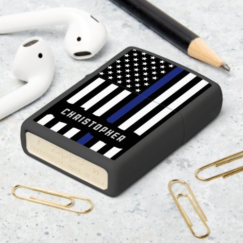 Custom Police Officer Thin Blue Line USA Flag Zippo Lighter