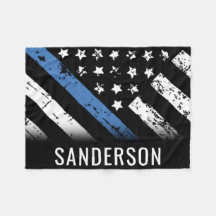 Custom Police Thin Blue Line American Flag Officer Fleece Blanket