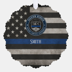 Custom Police Thin Blue Line American Flag Ornament Card
