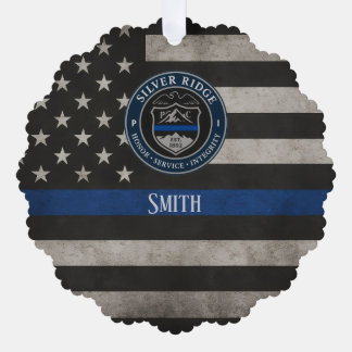 Custom Police Thin Blue Line American Flag Ornament Card