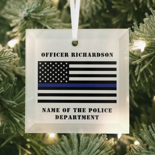 Custom Police Thin Blue Line Law Enforcement Glass Ornament