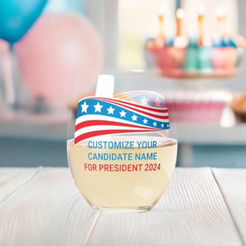 Custom Political Campaign 2024 American Flag Stemless Wine Glass