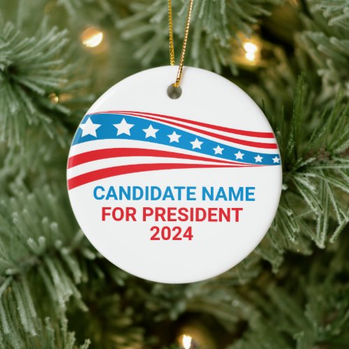 Custom Political Campaign American Flag Christmas Ceramic Ornament