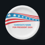 Custom Political Campaign American Flag Election Paper Plates<br><div class="desc">Customize your own political campaign election party paper plate by adding your own name or another politician under these stars and stripes in red,  white,  and blue. Add a custom name for American president in 2024 or another political office in the USA.</div>