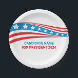 Custom Political Campaign American Flag Election Paper Plates<br><div class="desc">Customize your own political campaign election party paper plate by adding your own name or another politician under these stars and stripes in red,  white,  and blue. Add a custom name for American president in 2024 or another political office in the USA.</div>