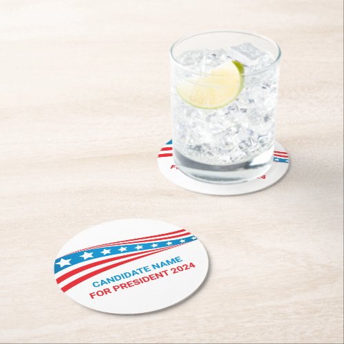 Custom Political Campaign American Flag Election Round Paper Coaster