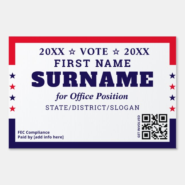 Custom Political Campaign Candidate Name Yard Sign (Front)