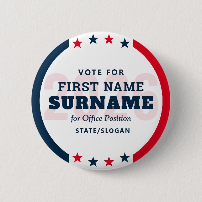 Custom Political Election Campaign Candidate Name Button (Front)