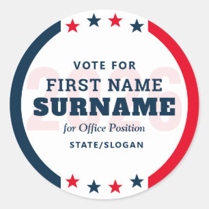 Custom Political Election Campaign Candidate Name Classic Round Sticker
