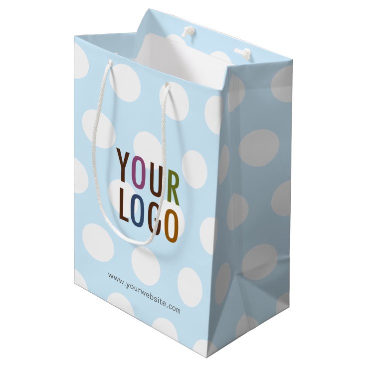 Custom Polka Dot Blue Gift Bag with Company Logo Zazzle
