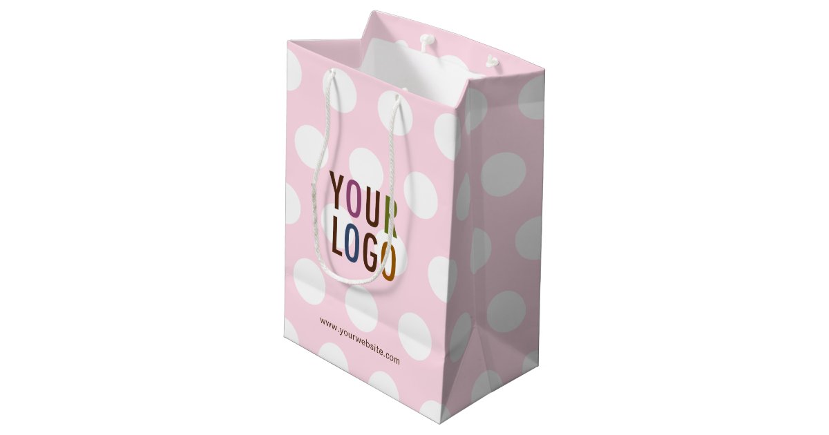 Custom Polka Dot Pink Gift Bag with Company Logo | Zazzle