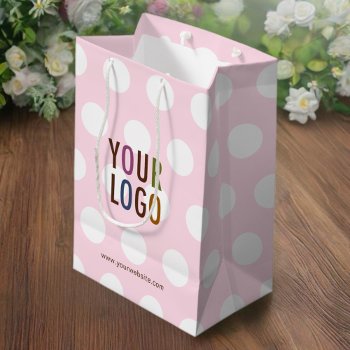 Custom Polka Dot Pink Gift Bag With Company Logo by MISOOK at Zazzle