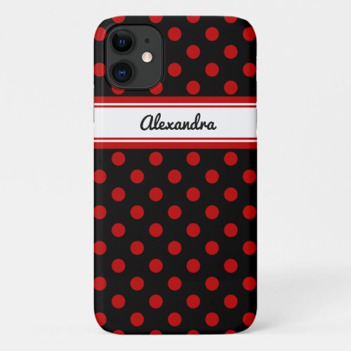 Custom Polka Dot Red Black Background iPhone 11 Case