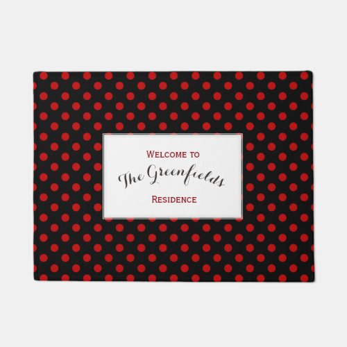 Custom Polka Dot Red Black Background Doormat