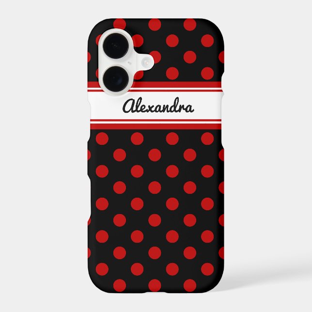 Custom Polka Dot Red Black Background Iphone Case (Back)
