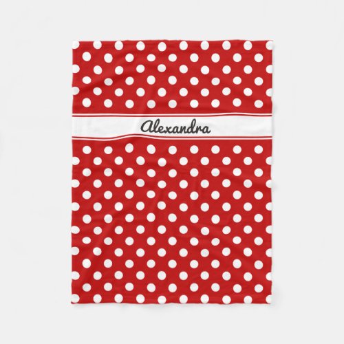 Custom Polka Dot Red White Background Fleece Blanket