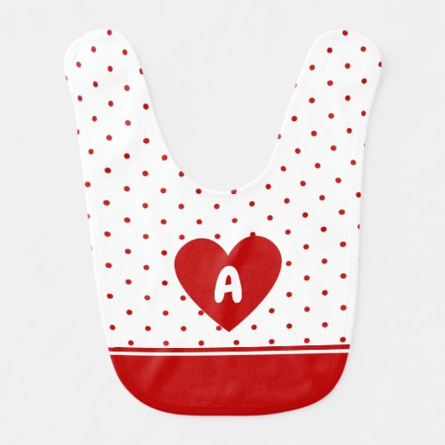 Custom Polka Dot Red White Background Monogram Baby Bib