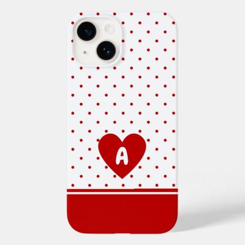 Custom Polka Dot Red White Background Monogram Case_Mate iPhone 14 Case