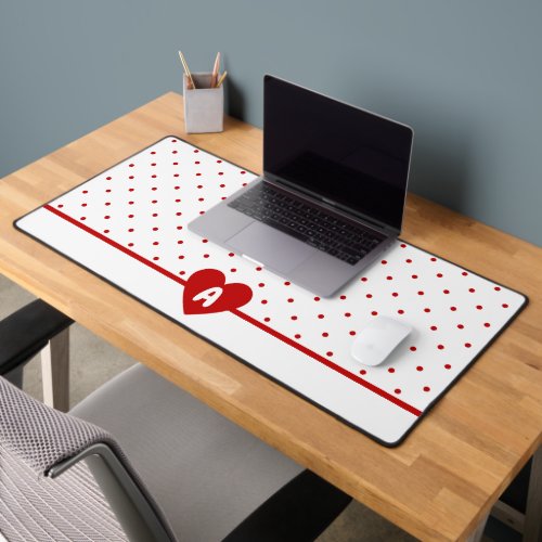 Custom Polka Dot Red White Background Monogram Desk Mat