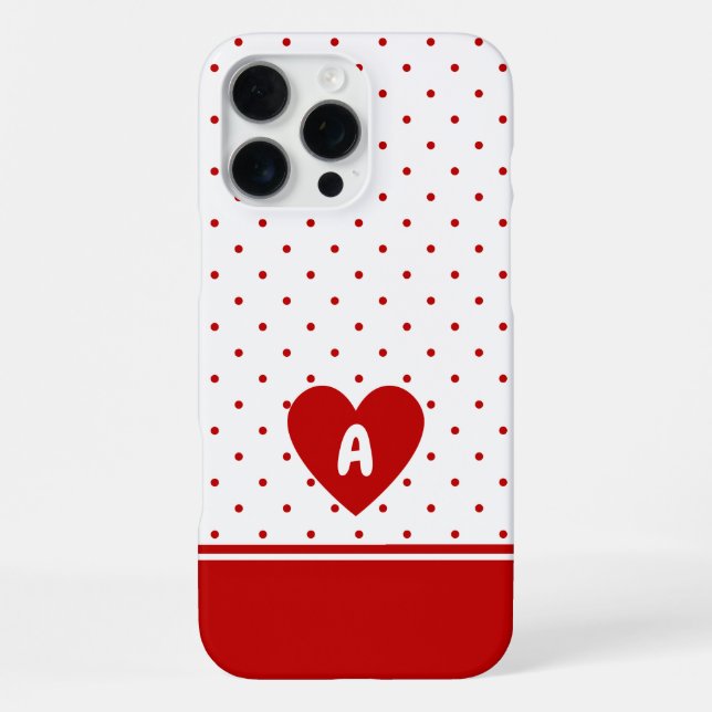 Custom Polka Dot Red White Background Monogram Iphone Case (Back)
