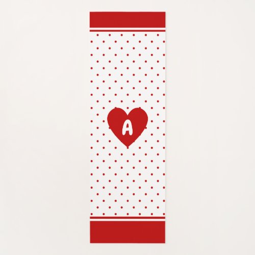 Custom Polka Dot Red White Background Monogram Yoga Mat