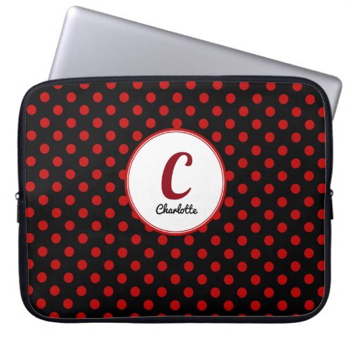 Custom Polka Dot Red with Black Background Laptop Sleeve