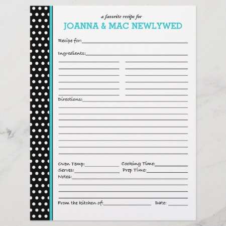 Custom Polka Dot Turquoise Accent Recipe Page