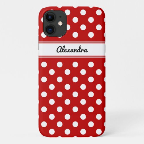 Custom Polka Dot White Red Background iPhone 11 Case