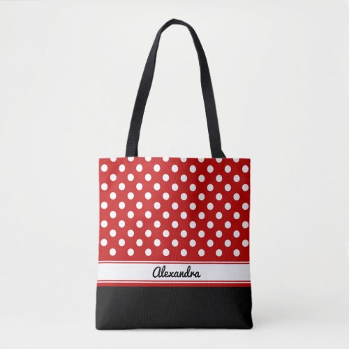 Custom Polka Dot White Red Black Base Tote Bag