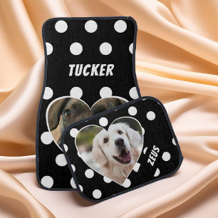 Custom Polka Dot with Dog Photos and Names Car Floor Mat