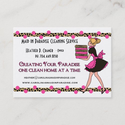Custom Polka Dots Leopard Print Cleaning Service Business Card Template