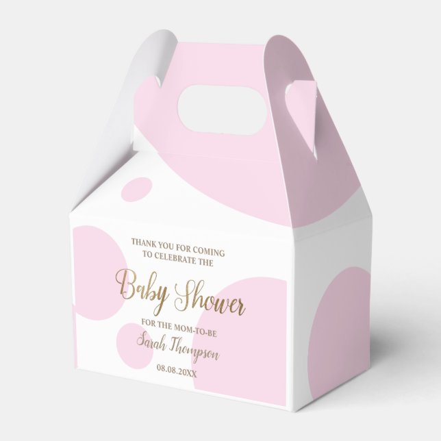 Custom polkadot pink and gold baby shower  favor boxes (Front Side)