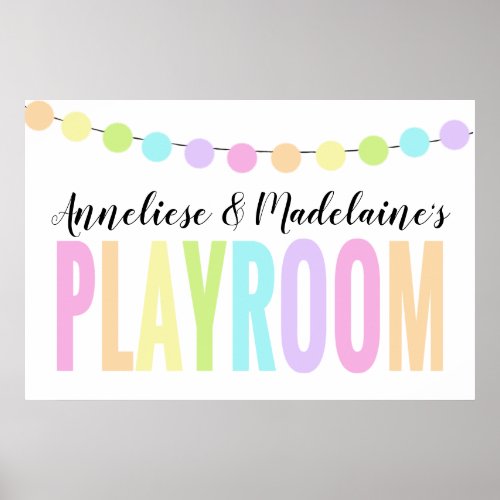 Custom Pom Pom Pastel Rainbow Playroom Poster
