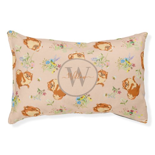 Custom Pomeranian Floral Dog Bed