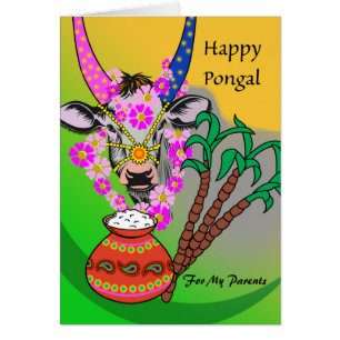 Custom Pongal for Parents, Add Your Text, Cow Cards