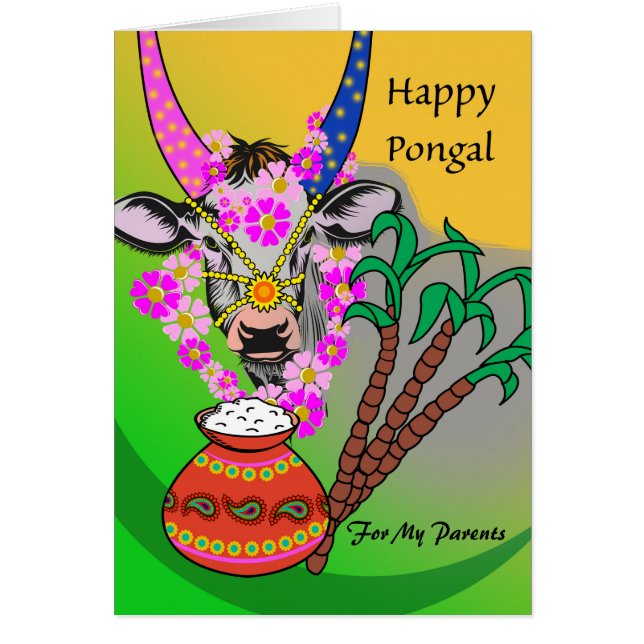 Custom Pongal for Parents, Add Your Text, Cow Cards (Front)