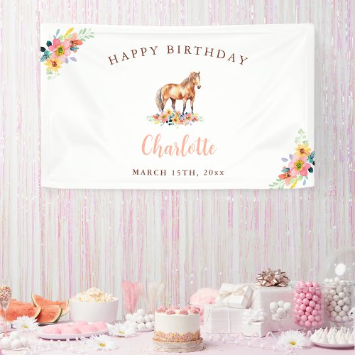 Custom Pony Birthday Cute Horse Floral Banner