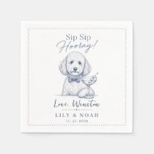 Custom Poodle Wedding Cocktail Keepsake bow blue