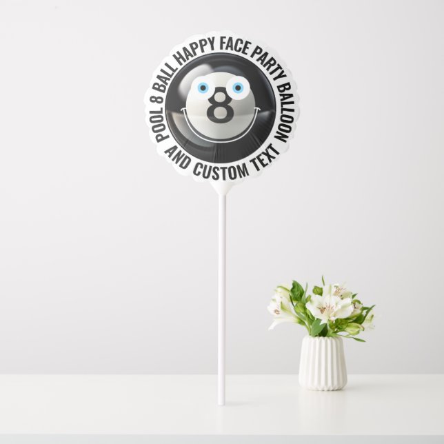 Custom Pool Ball Theme Party BLUE EYES Happy Face Balloon (In SItu)