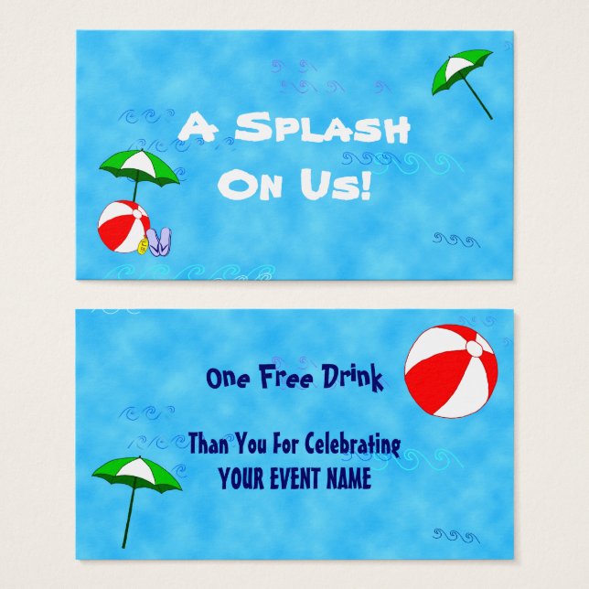 Custom Pool Party Event Drink Ticket (Front & Back)