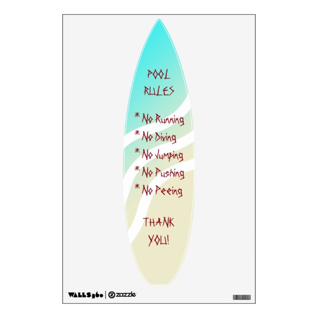 Custom Pool Rules Surfboard Sign Wall Sticker (Front)
