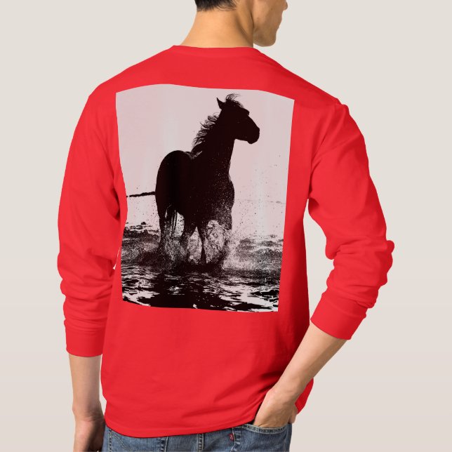 Custom Pop Art Running Horse Deep Red Template T-Shirt (Back)
